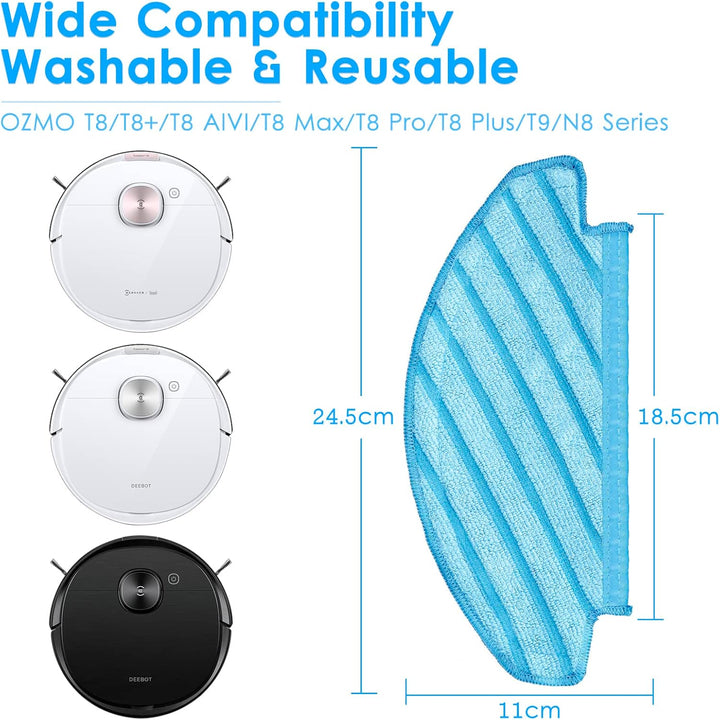 CHAIN PEAK Waschbare, wiederverwendbare Wischpads für ECOVACS DEEBOT OZMO T8/ T8+/ T8 AIVI/ T9/ T9 M