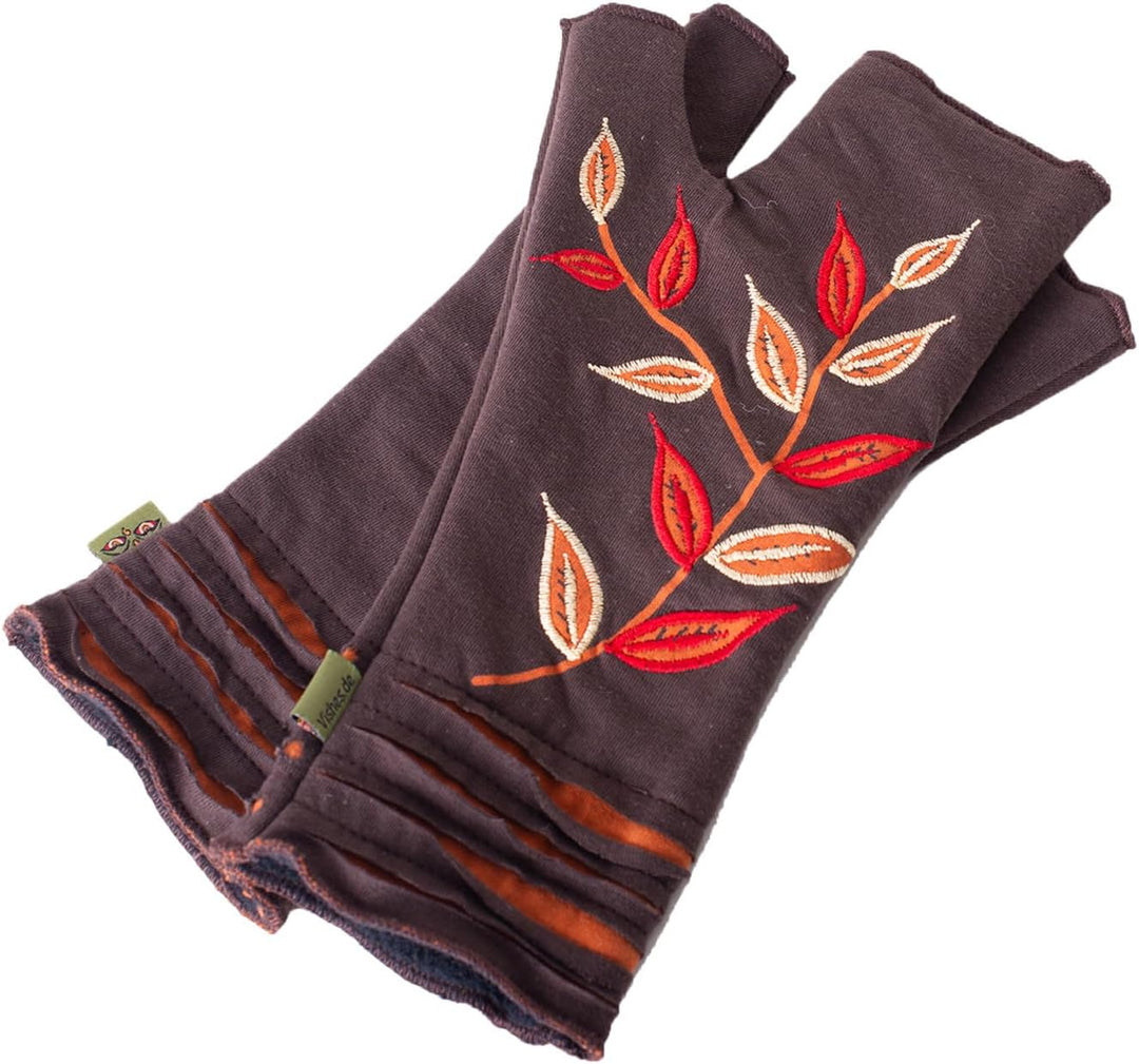 Vishes - alternative Bekleidung - Bestickte Damen Handschuhe Stulpen mit Daumen Fleece Gefüttert Bra