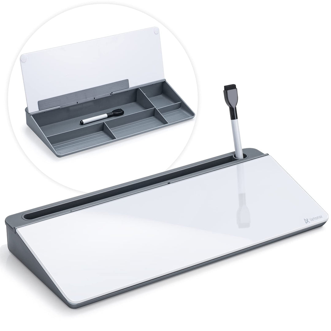 Varhomax Schreibtisch Organizer, Desktop Whiteboard Glas Grau Mit Aufbewahrung Abwischbar, To Do Lis