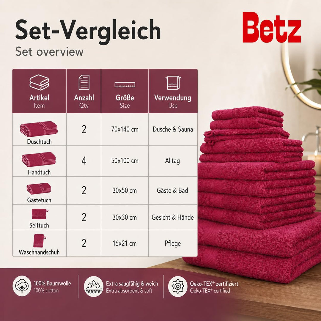 Betz 12-TLG. Handtuch-Set Palermo 100% Baumwolle 2 Liegetücher 4 Handtücher 2 Gästetücher 2 Seiftüch