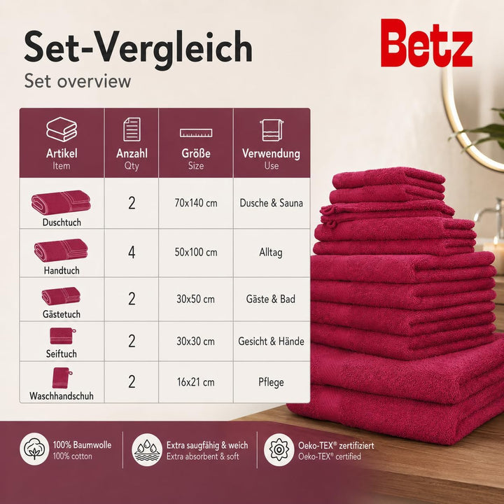 Betz 12-TLG. Handtuch-Set Palermo 100% Baumwolle 2 Liegetücher 4 Handtücher 2 Gästetücher 2 Seiftüch