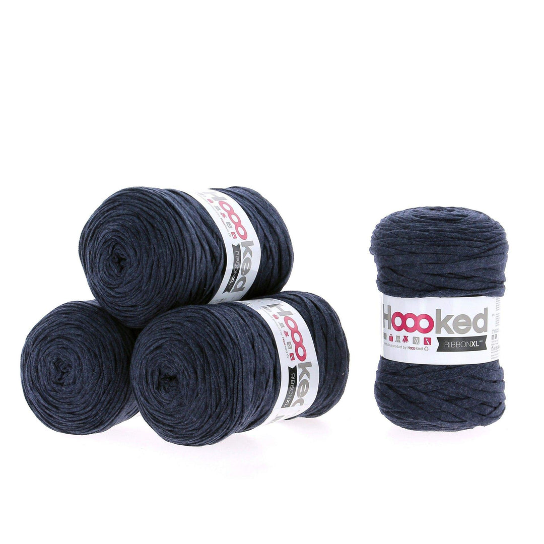 Hoooked Ribbon XL Bändchengarn Sparset aus 4 Rollen Wahl (Riverside Jeans), Riverside Jeans