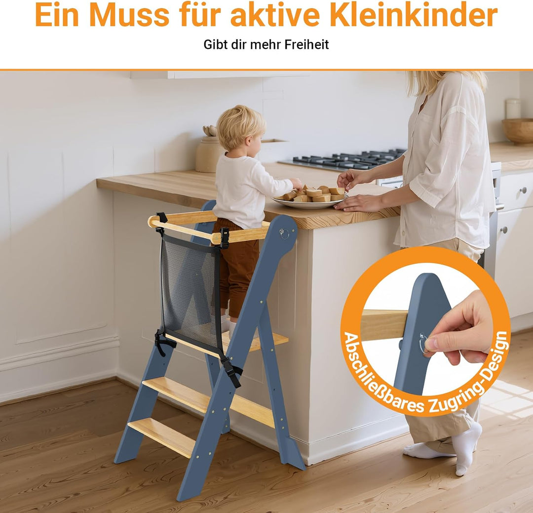 COSYLAND Montessori Lernturm ab 1 Jahr klappbar – Höhenverstellbarer Kinder Lernturm | Faltbarer Mon