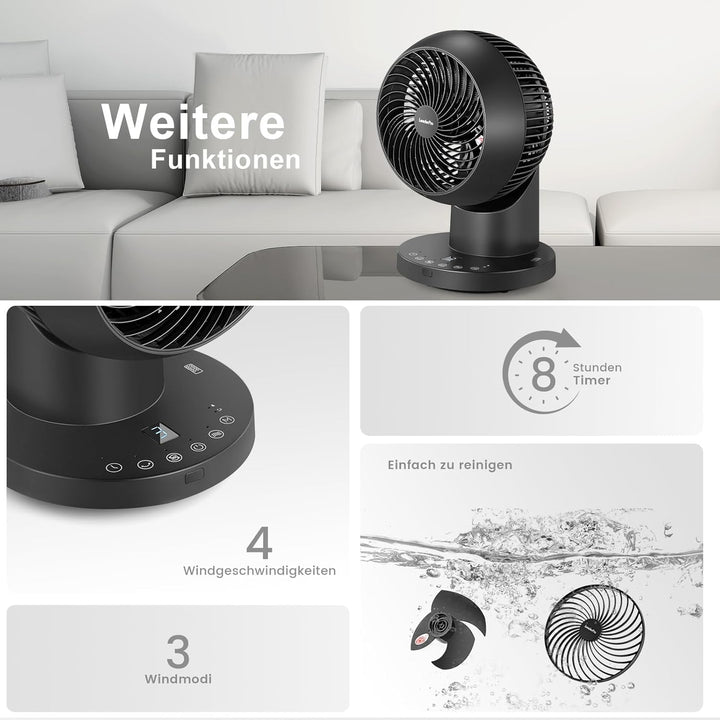 LeaderPro Ventilator leise,360° Tischventilator mit Fernbedienung und Standventilator Leise Luftzirk