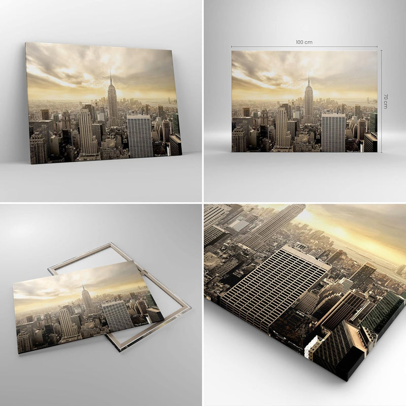 Bilder auf Leinwand 100x70cm Leinwandbild Stadt Wolkenkratzer Manhattan New York Gross Wanddeko Bild