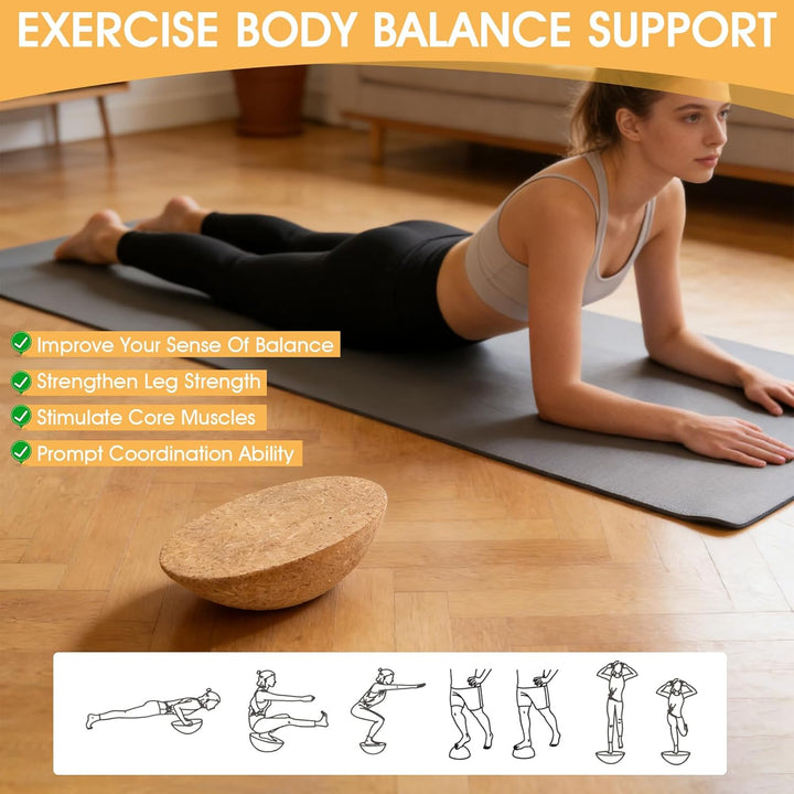 Balance Board Halbkugel – Kork Halbkugel für Gleichgewicht, Fitness, Yoga &amp; Pilates, Anti-Rutsch, Na