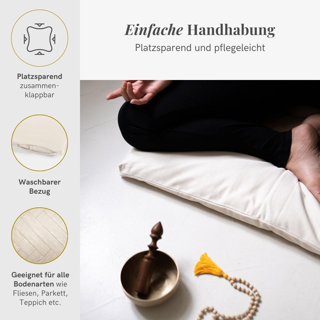 Lotuscrafts Meditationsmatte Zabuton Deluxe - Extra Dick - Meditationskissen Unterlage für entspannt