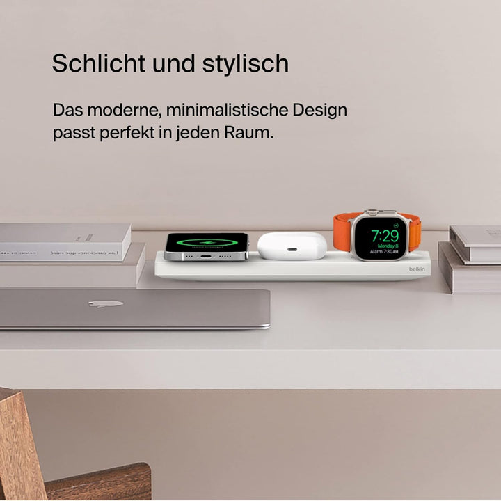 Belkin MagSafe drahtloses 3-in-1-Ladegerät, MFi-zertifiziertes Ladepad, MagSafe Ladestation für die