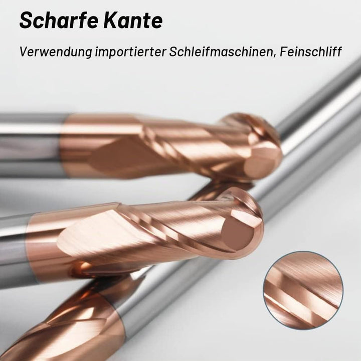 ASNOMY 2 Stück VHM Radiusfräser Kugelkopffräser - Ø 6mm, AlTiN Beschichtung HRC 55, Hartmetall-Kugel
