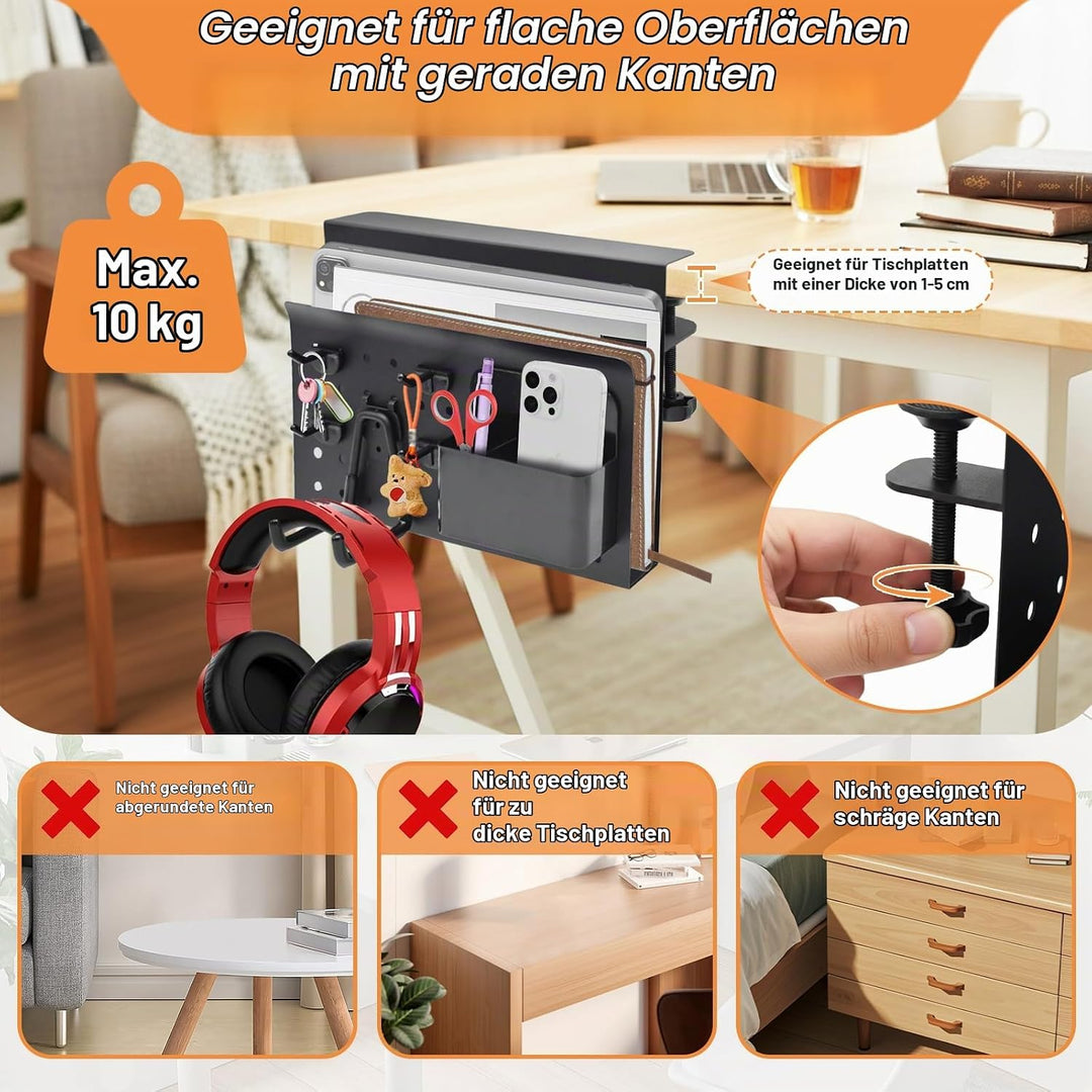 Cyiecw Schreibtisch Seitenaufbewahrung mit Magnetischer Stifthalter und Haken, Kein Bohrer Aufhängba