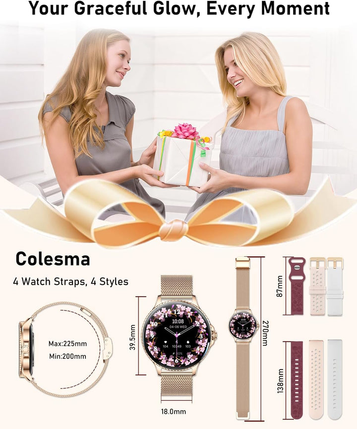Smartwatch Damen mit Telefonfunktion,1.27" AMOLED Uhren Damen mit 24H Herzfrequenz/Schlafmonitor/SpO