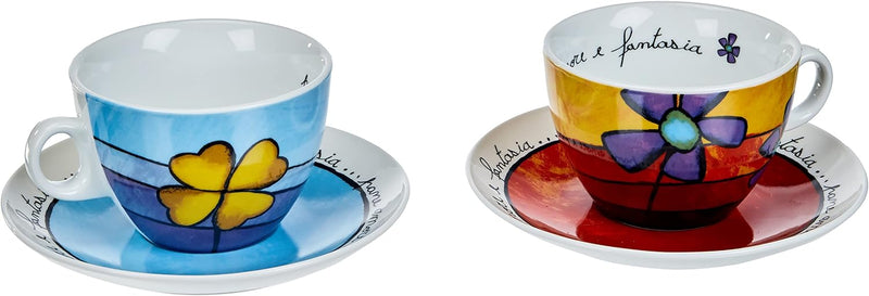 Egan PAF12/1S Cappuccino Tassen-Set, Porzellan, Rot/Hellblau, 2 Stück (1er Pack), 2