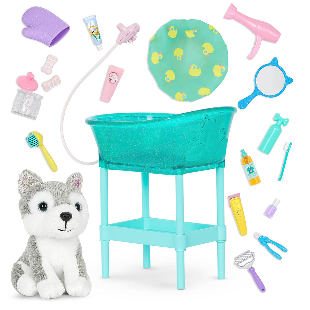 Glitter Girls - Pflegeset für Haustiere &amp; Welpen Puppen - Haustierpflege &amp; Pup Husky Set - Hund Plüs
