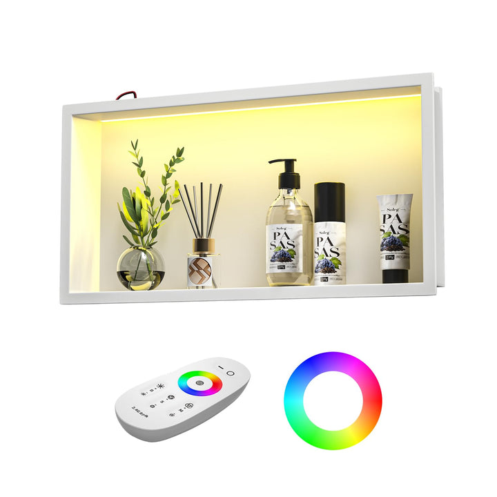 Wandnische Dusche Edelstahl mit RGB LED, Wandnische Bad Nische Duschnische Befliesbar mit Fernsteuer