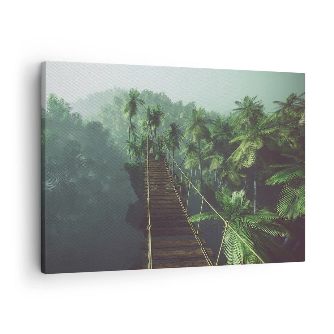 ARTTOR Bilder auf Leinwand Dschungel Palme Brücke Leinwandbild 70x50cm Wandbilder Dekoration Wohnzim