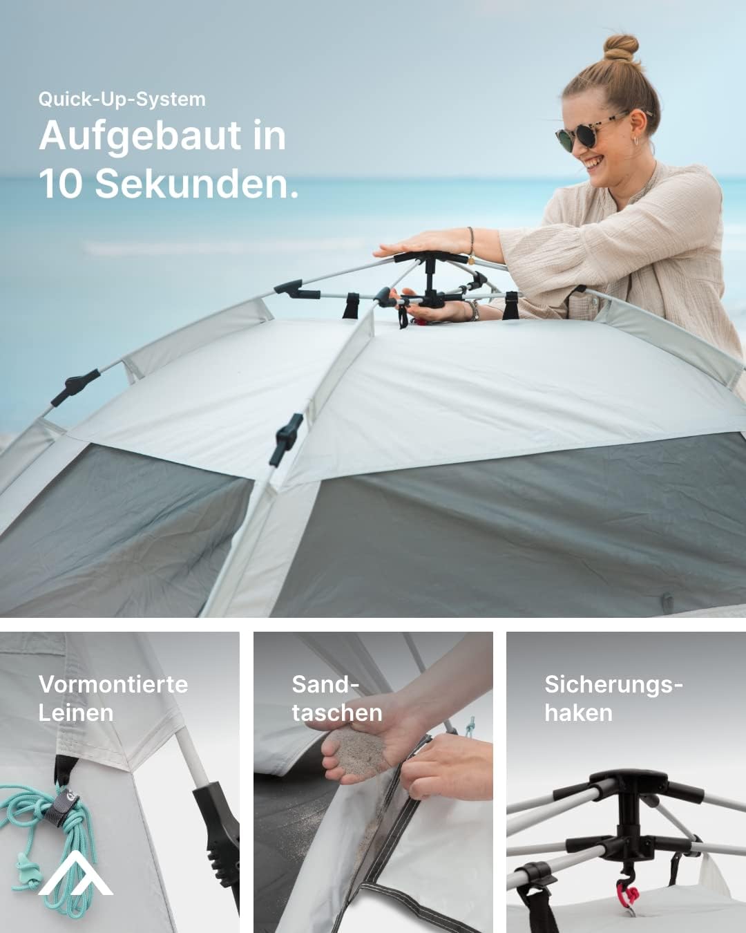 qeedo Quick Palm Strandmuschel mit UV-Schutz (UV80) & kleinem Packmass - Leichtes, schnell aufzubaue