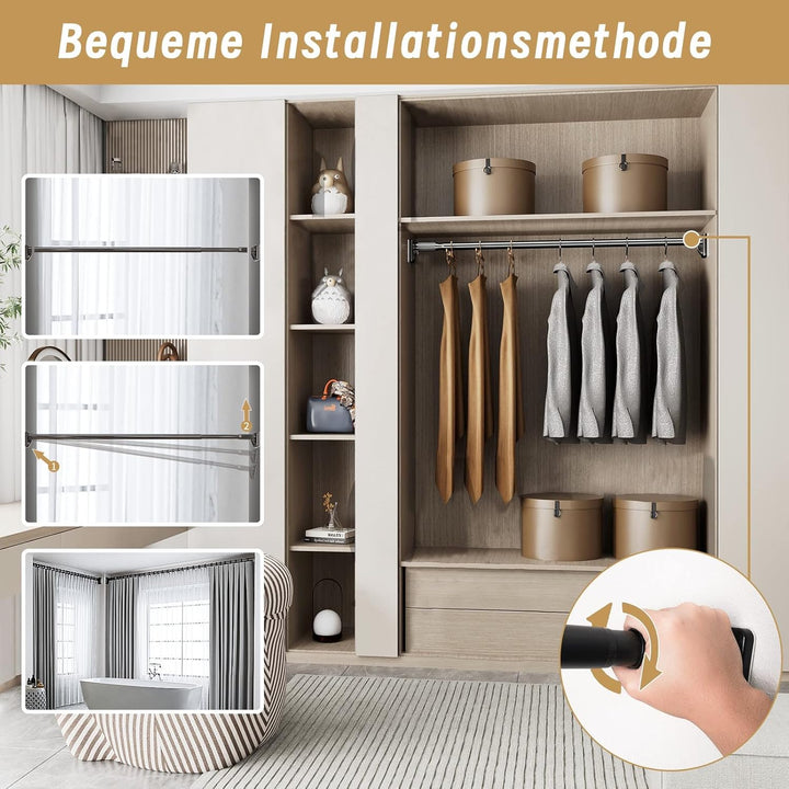 Gardinenstange ohne Bohren - Teleskopstange für Vorhänge, Belastbar bis 85kg, 75-120cm Länge, 33mm D