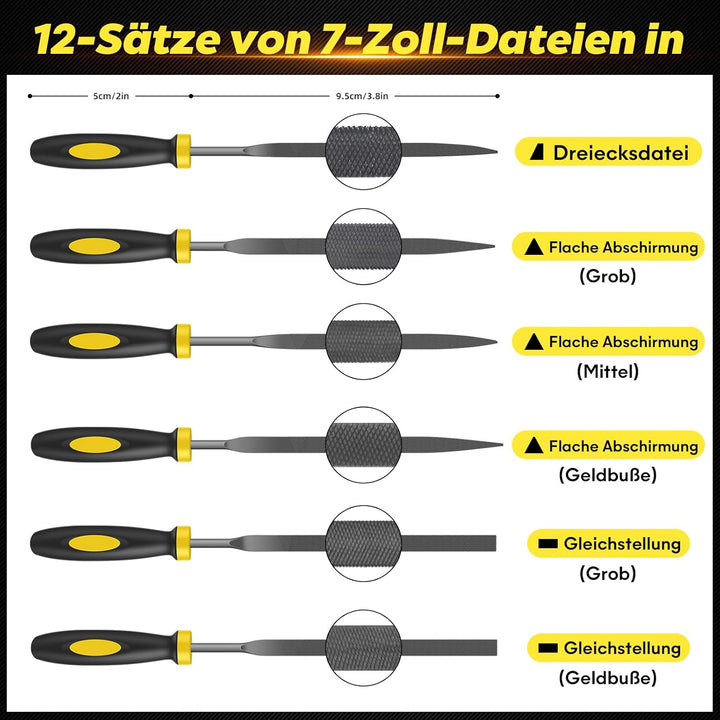 FZENeast Feilen Set, 17tlg Metallfeile mit Aufbewahrungstasche,Flachfeile/Dreikantfeile/Halbrundfeil