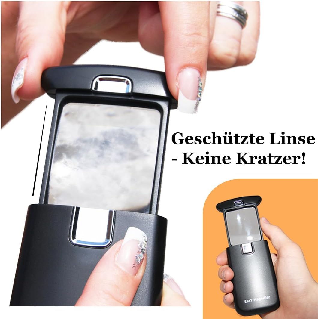 EasY Magnifier Taschen Lupe 3fach mit LED Licht; Kleine Leselupe Lesehilfe für Senioren, Mini Handlu