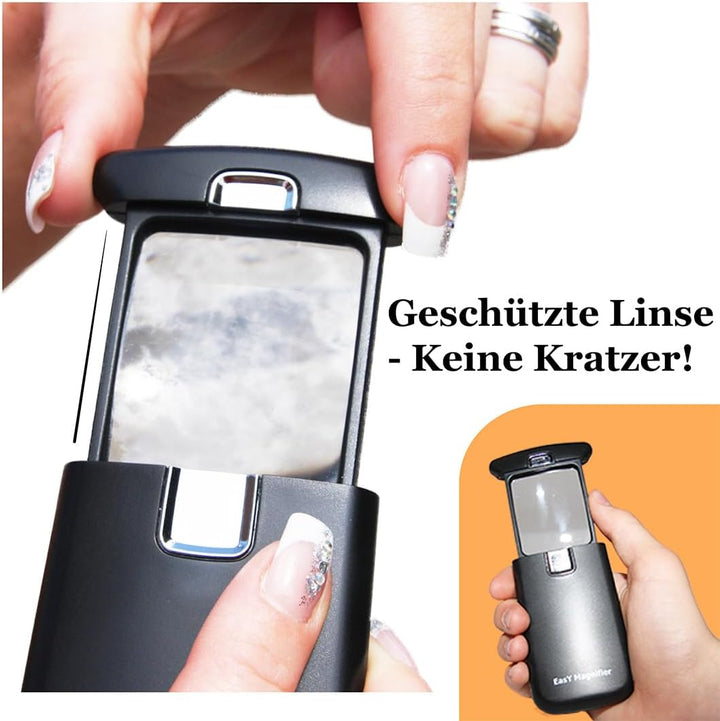 EasY Magnifier Taschen Lupe 3fach mit LED Licht; Kleine Leselupe Lesehilfe für Senioren, Mini Handlu