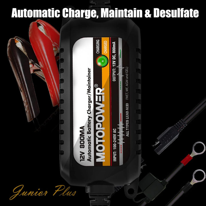 MOTOPOWER MP00205C 12V 800mA Automatisches Ladegerät/Maintainer für Autos, Motorräder, ATVs, Wohnmob