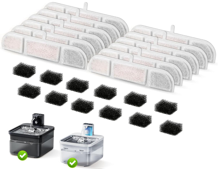 Katzenbrunnen Filter, 12 Stück Filter für Katzenbrunnen und 12 Stück Schwämme und Aktivkohle lonenau