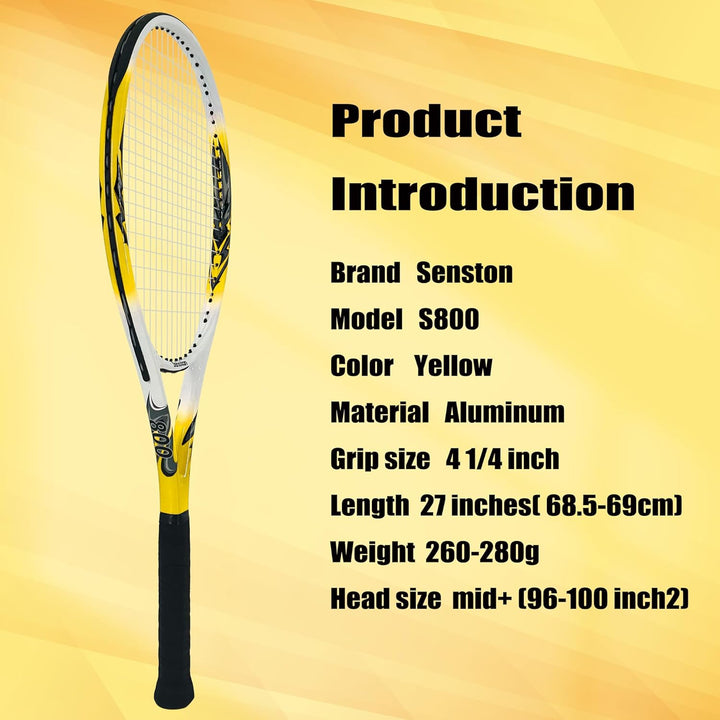 Senston Tennisschläger 68,6 cm, Professioneller Training Tennis Racket für Damen Herren yellow 27 in