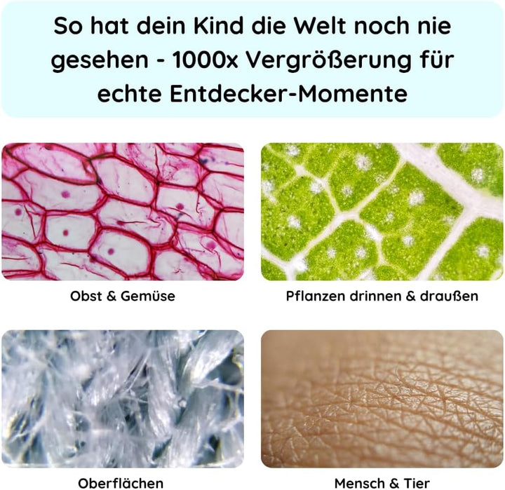 Rabano Tragbares Kinder Mikroskop, 1000x Zoom und HD-Bildschirm, Digitales Mikroskop Kinder für Expe