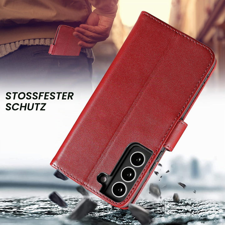 LENSUN Echtleder Hülle für Samsung Galaxy S22, Handyhülle Echt Leder Cover mit [Magnetverschluss] [R