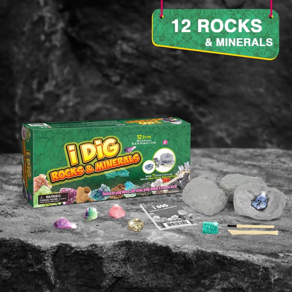 Dr.Daz Steine und Mineralien Ausgrabungsset für Kinder, 12 Edelsteine und Kristalle Ausgrabungsset,
