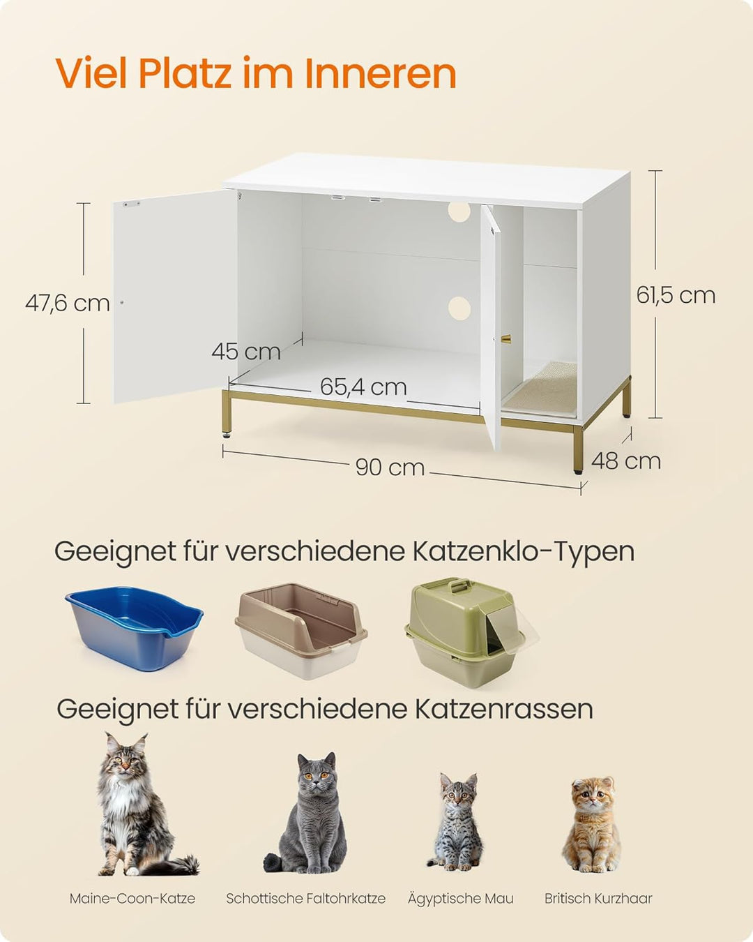 Feandrea Katzenklo-Schrank, Katzenhaus, Katzentoilette, mit Kratzmatte, hohe Beine, für Katzen, Beis