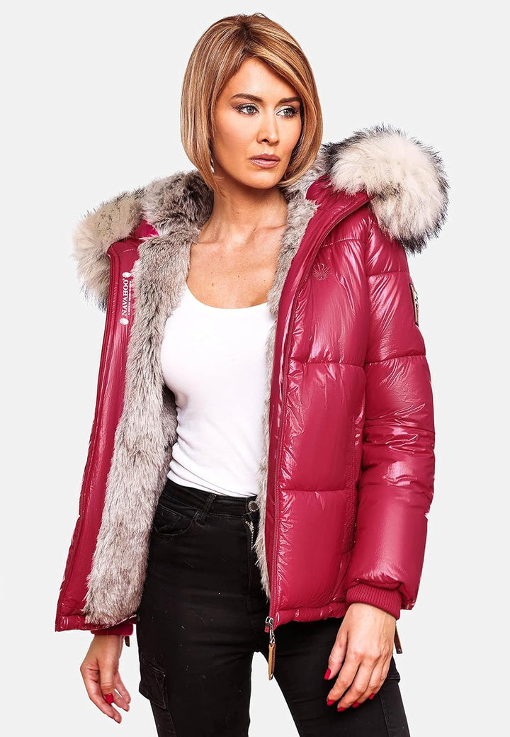 Navahoo Damen Winterjacke Steppjacke warm mit Kunstfellkapuze Tikunaa XS-XL XS Fuchsia, XS Fuchsia