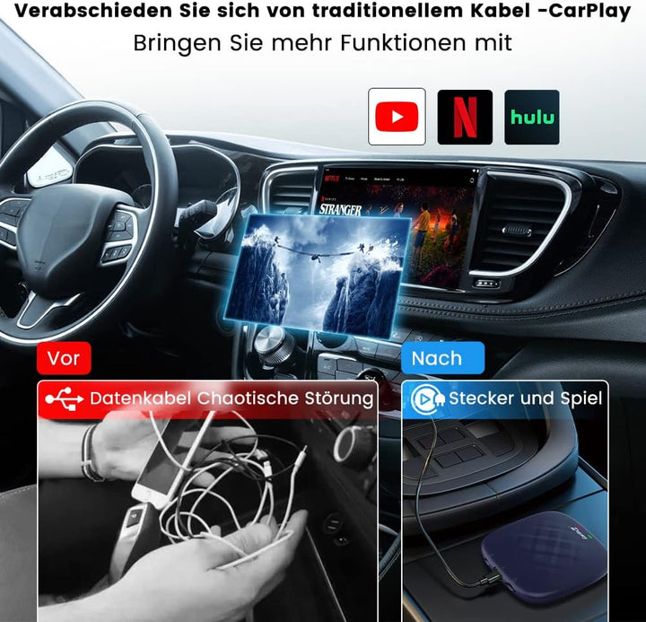 CarlinKit 2026 Wireless Carplay/Android Auto AIBox-Plus Adapter mit eingebautem RAM 8G + ROM 128G Sy