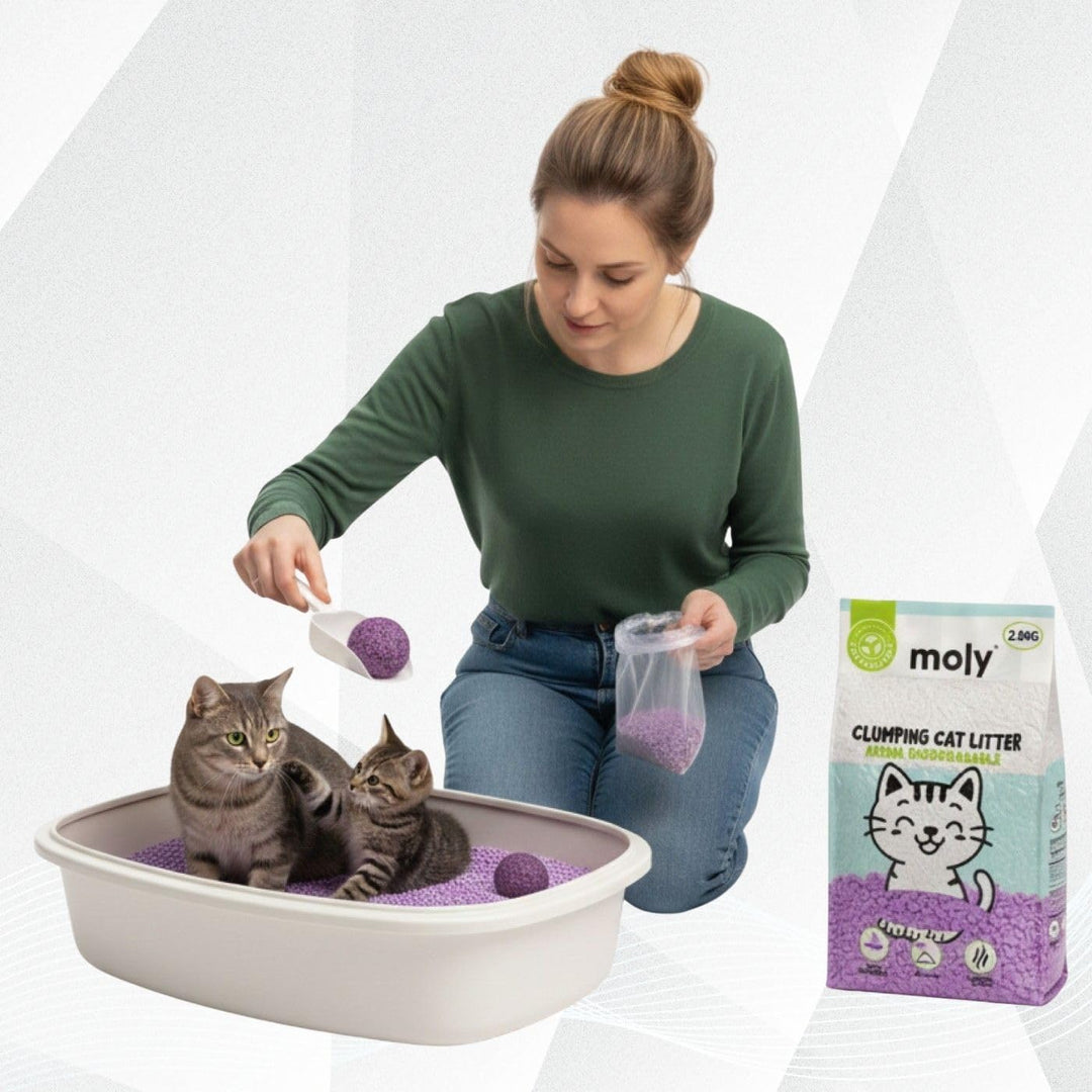 MOLY 2 x Tofu und Lavendel-Katzenstreu, 5,6 kg, 7,4 l, biologisch abbaubar und saugfähig, mit Lavend