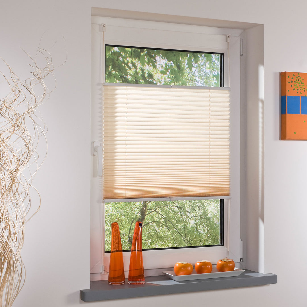 Liedeco® Plissee verspannt mit Klemmträger / 80 x 220 cm beige/lichtdurchlässig Blickdicht stufenlos