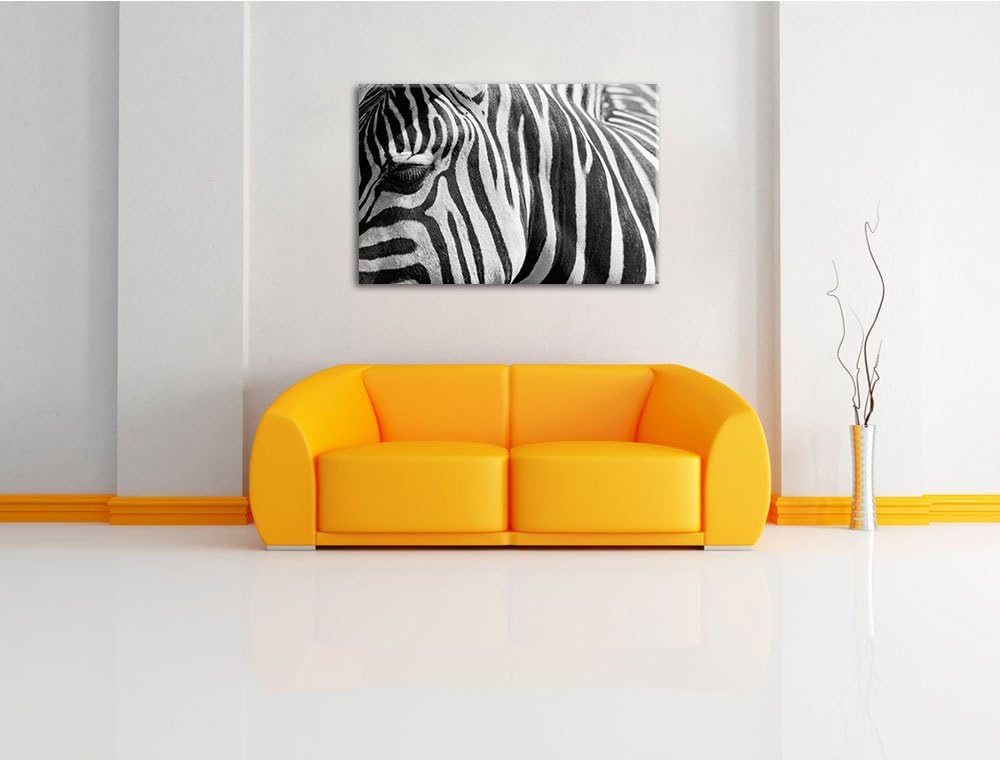 Pixxprint Zebra Porträt Format: 100x70 auf Leinwand, XXL riesige Bilder fertig gerahmt mit Keilrahme