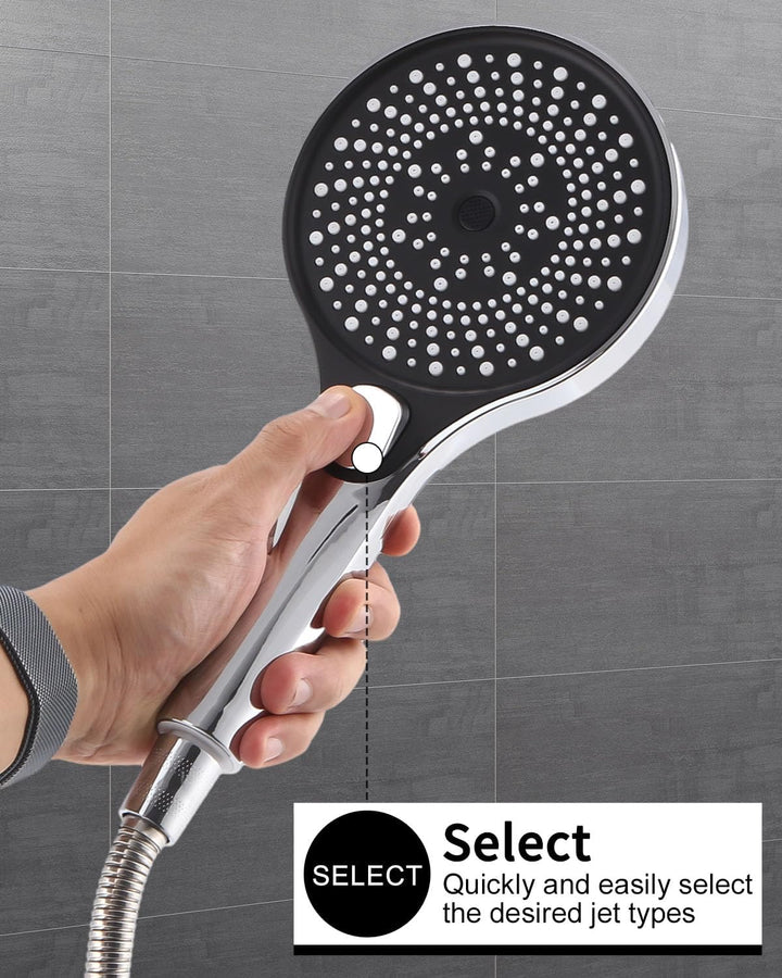 Duschkopf mit Schlauch 1.5M, Handbrause Dusche mit 3 Strahlarten und Halterung, runde Duschbrause(⌀