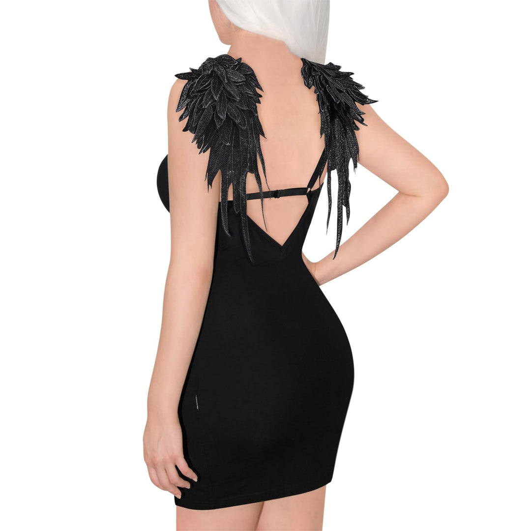 LittleForBig Damen Dunkler Engel Bodycon Sexy Passform Cocktail Party Minikleid M Schwarz, M Schwarz