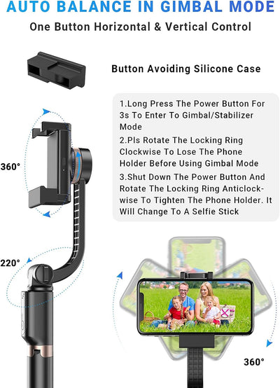 APEXEL Handy Gimbal Bluetooth Selfie Stick mit Stativ und Fernauslöser - Handy Stabilisator für iPho