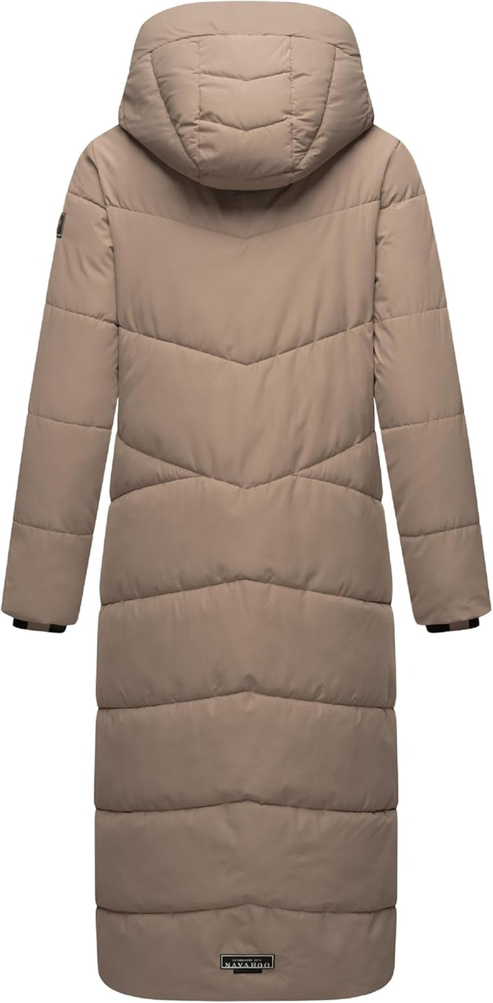 Navahoo Damen Wintermantel Steppmantel extralang mit abnehmbarer Kapuze Hingucker XIV XS-XXL L Taupe
