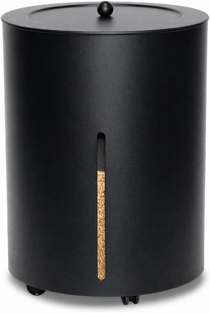 MS Beschläge Pelletsbox mit Rollen Pelletskorb rund ø 38cm Schwarz beschichtet Pelletseimer Pelletbe