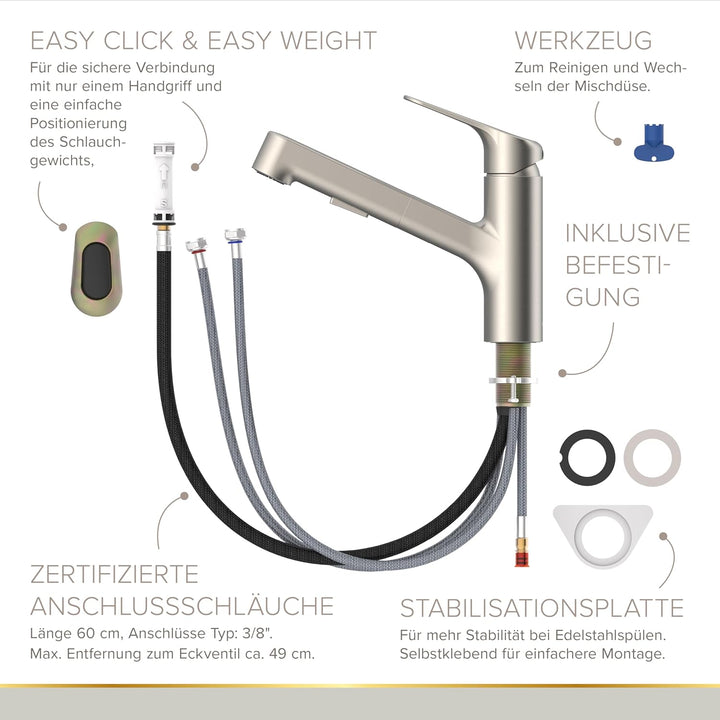 Lenz KOA Küchenarmatur mit Handbrause Edelstahl-Optik 46040811
