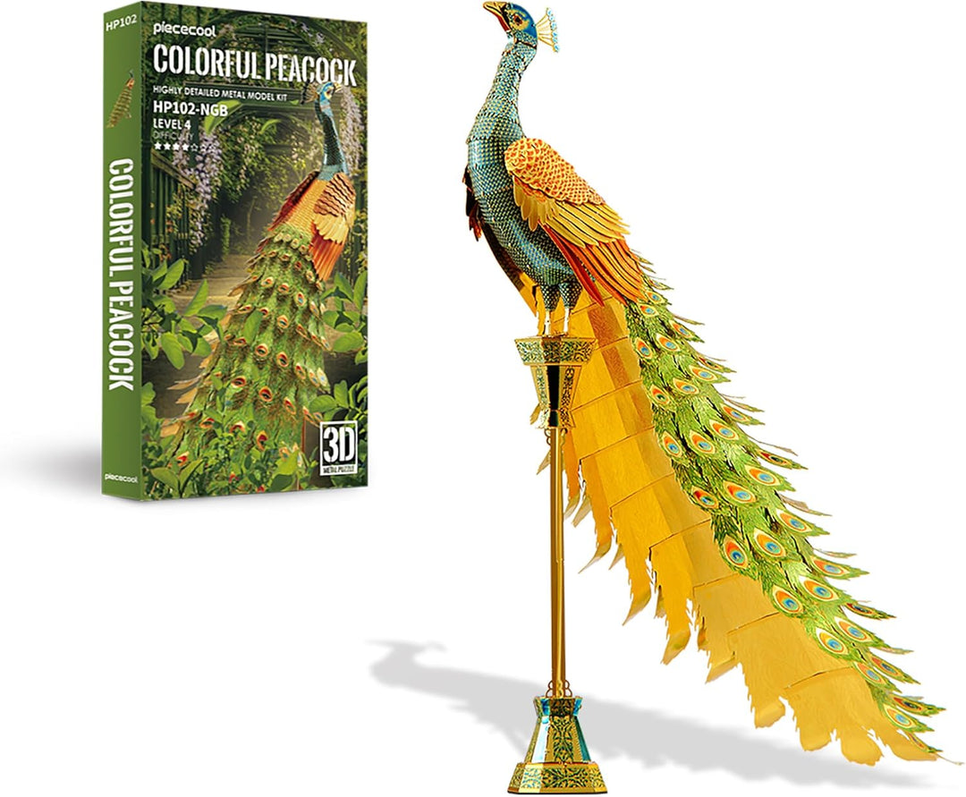 Piececool 3D Puzzle Metall, Pfau für Modellbausatz Erwachsene, 3D-Puzzles zu Bauen, BAU, Bastel-Kits