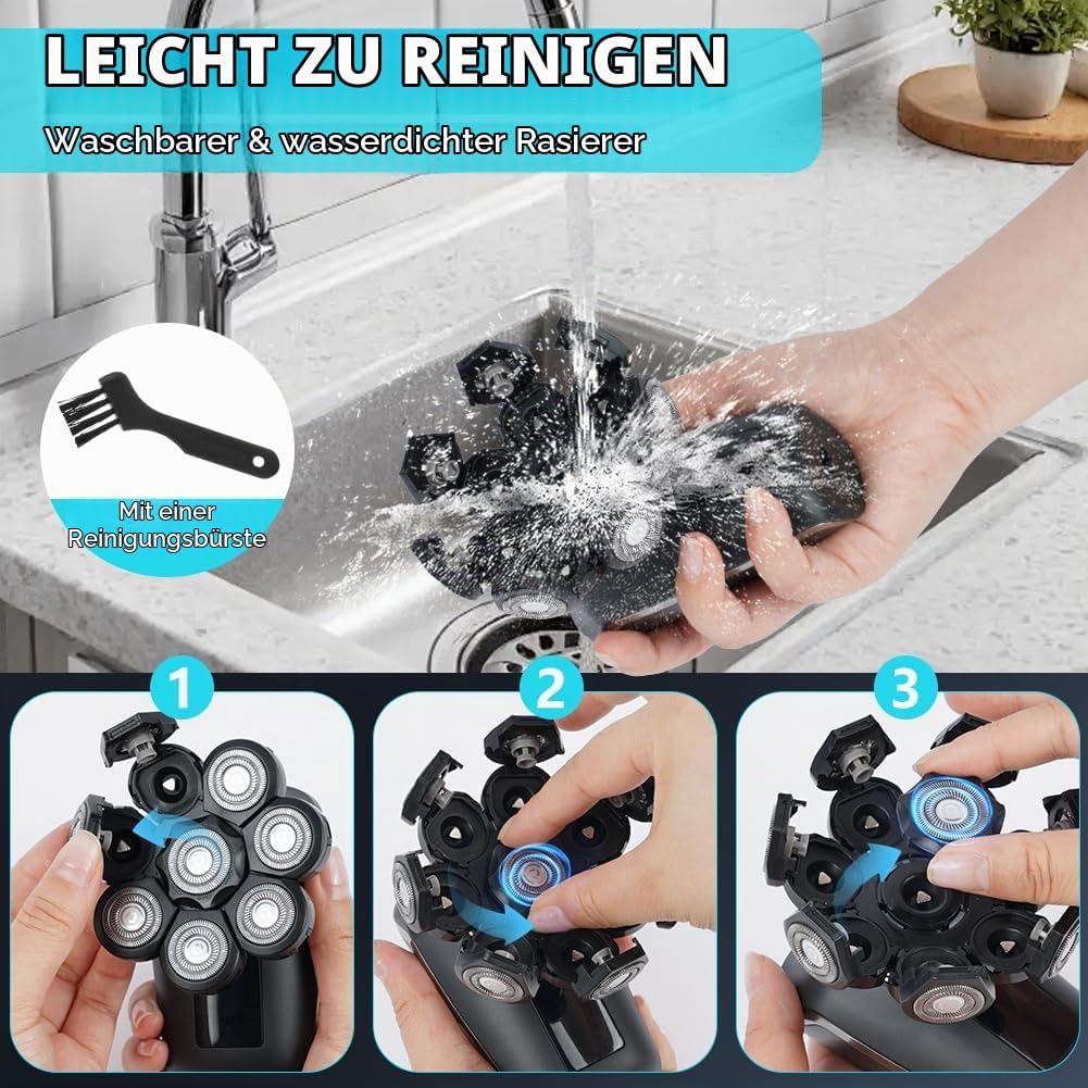 OFFCUP Glatzen Rasierer Herren IPX6 Wasserdicht Kopfrasierer Glatze mit 8D Scherköpfe Wiederaufladba