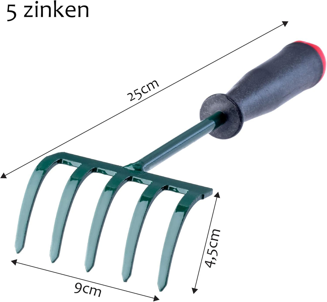 KADAX Rechen, kleine Harke mit Stiel, Laubbesen aus Metall, Laubrechen für Garten, Beet, Rasenrechen