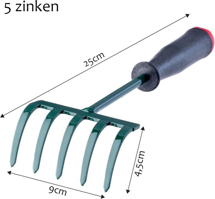 KADAX Rechen, kleine Harke mit Stiel, Laubbesen aus Metall, Laubrechen für Garten, Beet, Rasenrechen