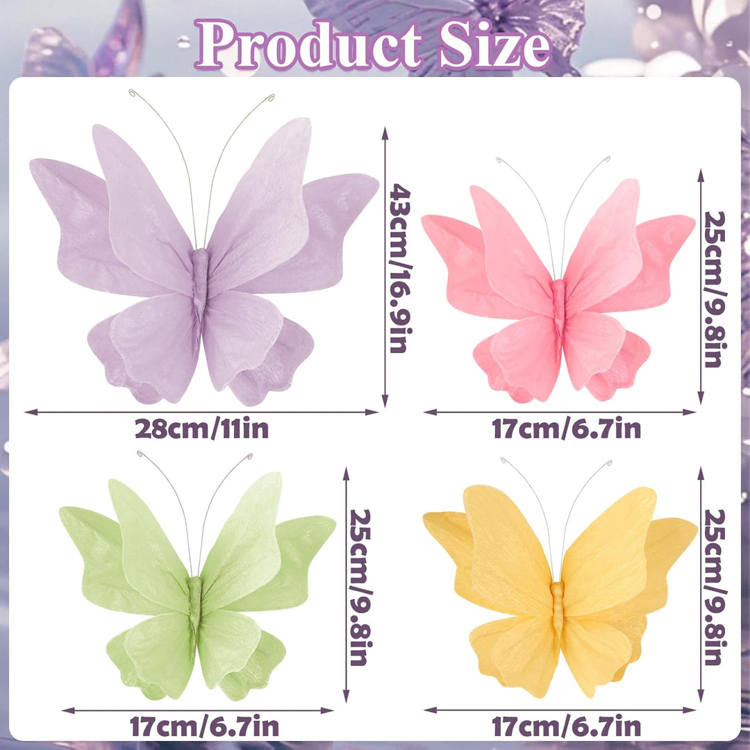 Easy Joy 4 Stück 3D Papier Schmetterling Deko,Schmetterling mit Befestigungsclip, Pastell schmetterl