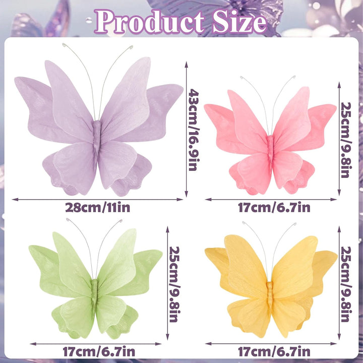 Easy Joy 4 Stück 3D Papier Schmetterling Deko,Schmetterling mit Befestigungsclip, Pastell schmetterl