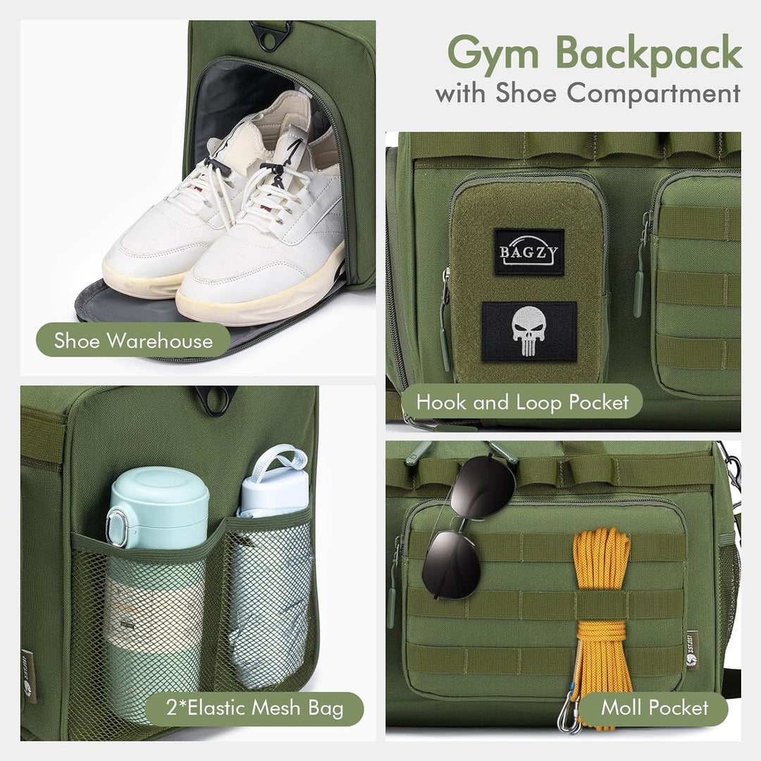 BAGZY Taktischer Reisetasche Sporttasche Herren mit Schuhfach Gym Tasche Rucksack 40L Trainingstasch
