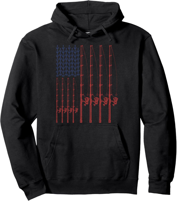 Fischer Angelrute Amerika Flagge Fisch Angel Angeln Angler Pullover Hoodie